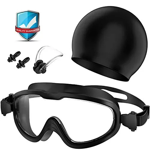Flagicon Occhiali da Nuoto, Antiappannamento Nessuna Perdita Adulti – Nero