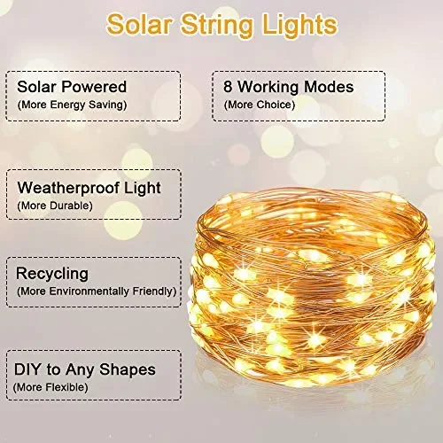 flintronic Catena Luminosa Solare, Luci Solari Esterno, 8 Modi #1 Pc 100led - immagine 3