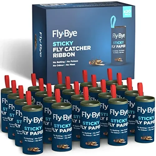 Fly-Bye Nastri per Mosche – Trappola per Mosche – Carta Moschicida – Acchiappa Mosche –Trappola Moscerini – Cattura Mosche – Anti Moscerini Casa – Senza Veleno/Odore, ecologici, Confezione da 20 - immagine 2
