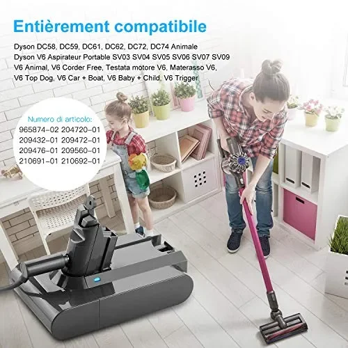 Flylinktech 3000mAh 21.6V Dyson V6 Li-ion batteria di sostituzione per - immagine 2