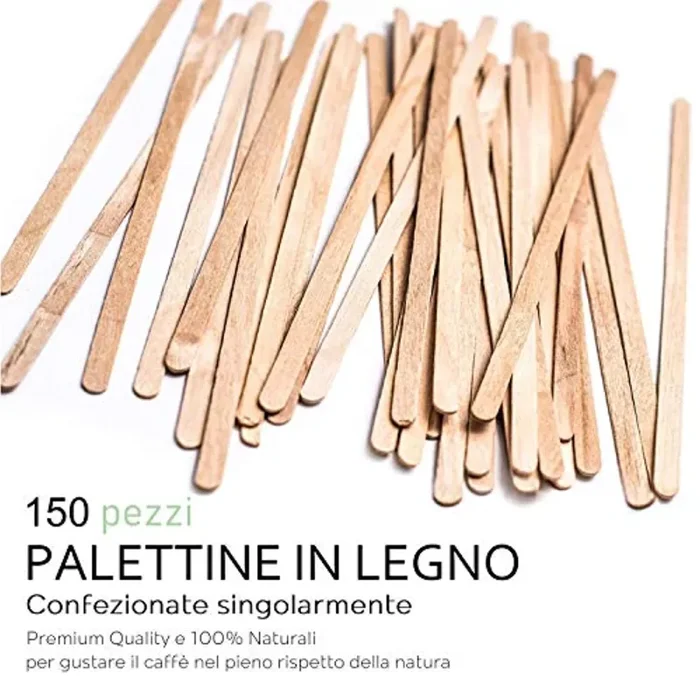 FMC SOLUTIONS Eco Kit Accessori da caffè e Tea – 150 Zucchero in Bustine, 150 Palette in Legno, 150 Bicchierini Monouso Caffe in Carta - immagine 3