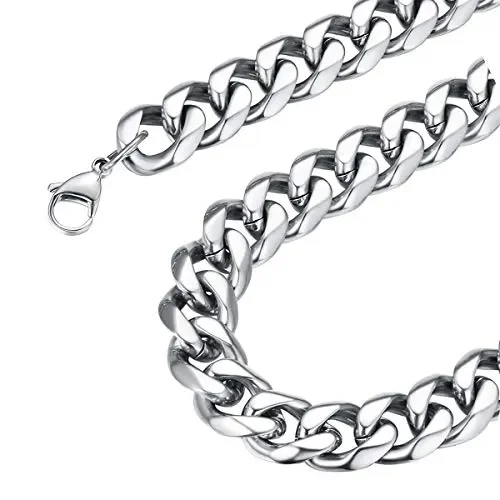 FOCALOOK Collana da Uomo 3 6 9 12 mm Larghezza Catena Cubana Argento-12mm Online