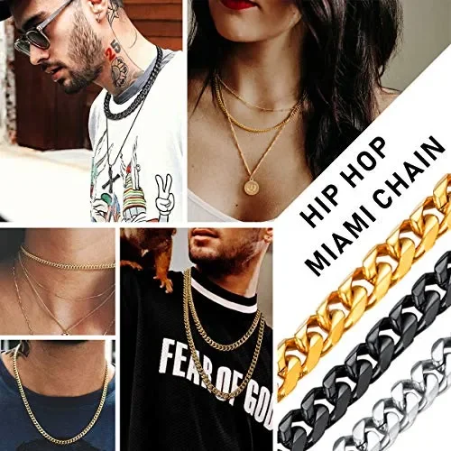 FOCALOOK Collana da Uomo 3 6 9 12 mm Larghezza Catena Cubana Argento-12mm Online - immagine 2