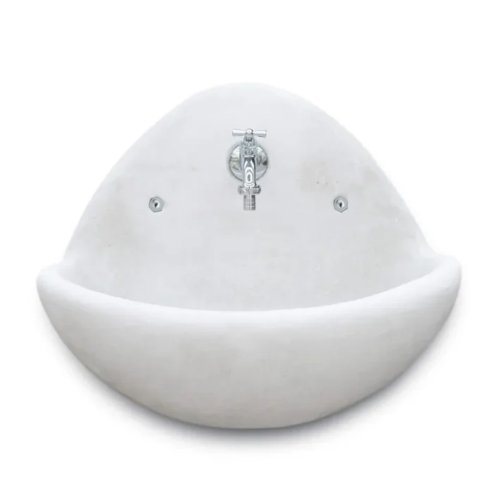 Fontana a Parete da Giardino Senza Rubinetto in Cemento Granulato di Marmo Fradusta Bianca Online