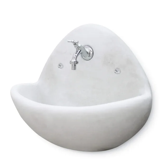 Fontana a Parete da Giardino Senza Rubinetto in Cemento Granulato di Marmo Fradusta Bianca Online - immagine 2