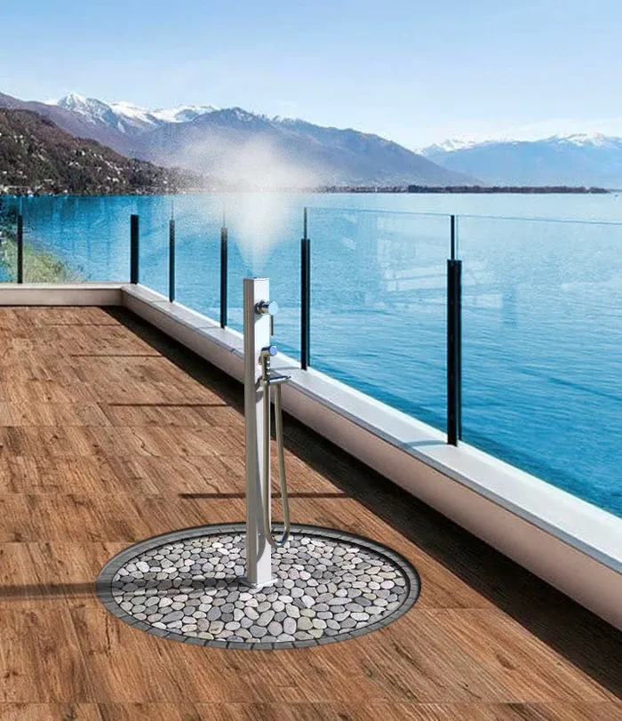 Fontana da Esterno con Nebulizzatore Miscelatore e Doccetta Mobile Quick Alluminio Satinato - immagine 2