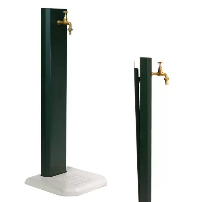 Fontana da Giardino Design a Colonna Ovale Rubinetto in Ottone con Base in Cemento Verde - immagine 2