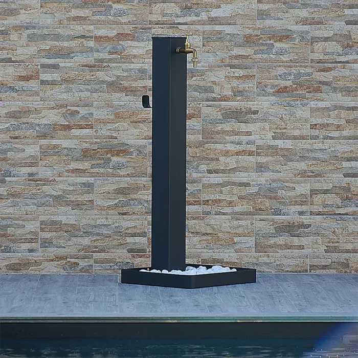 Fontana da Giardino Design a Colonna Quadrata Rubinetto in Ottone e Base con Ciottoli Antracite - immagine 3