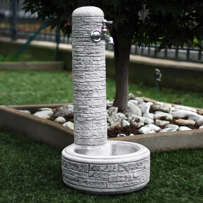 Fontana da Giardino Senza Rubinetto in Cemento Granulato di Marmo Brumano Grigio Fornitura - immagine 2