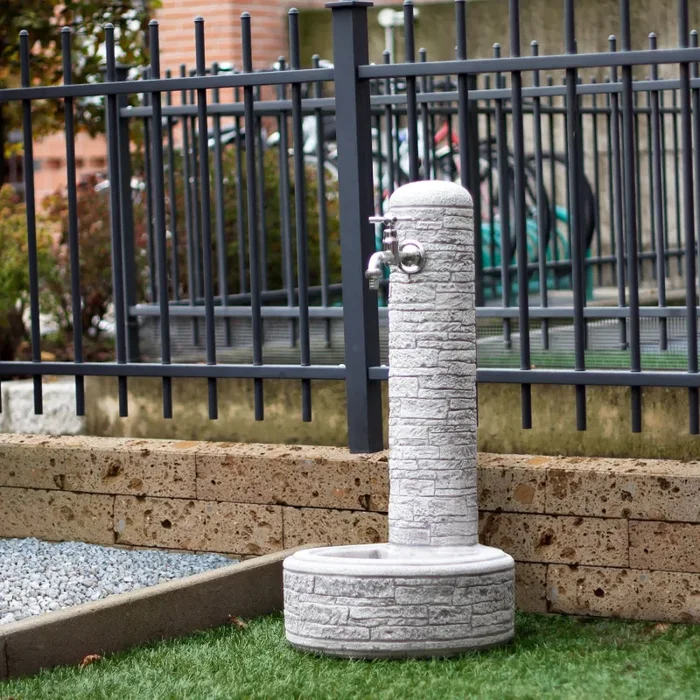 Fontana da Giardino Senza Rubinetto in Cemento Granulato di Marmo Brumano Grigio Fornitura - immagine 3