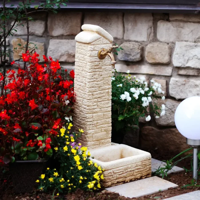 Fontana da Giardino Senza Rubinetto in Cemento Granulato di Marmo Zambla Nocciola Online - immagine 2