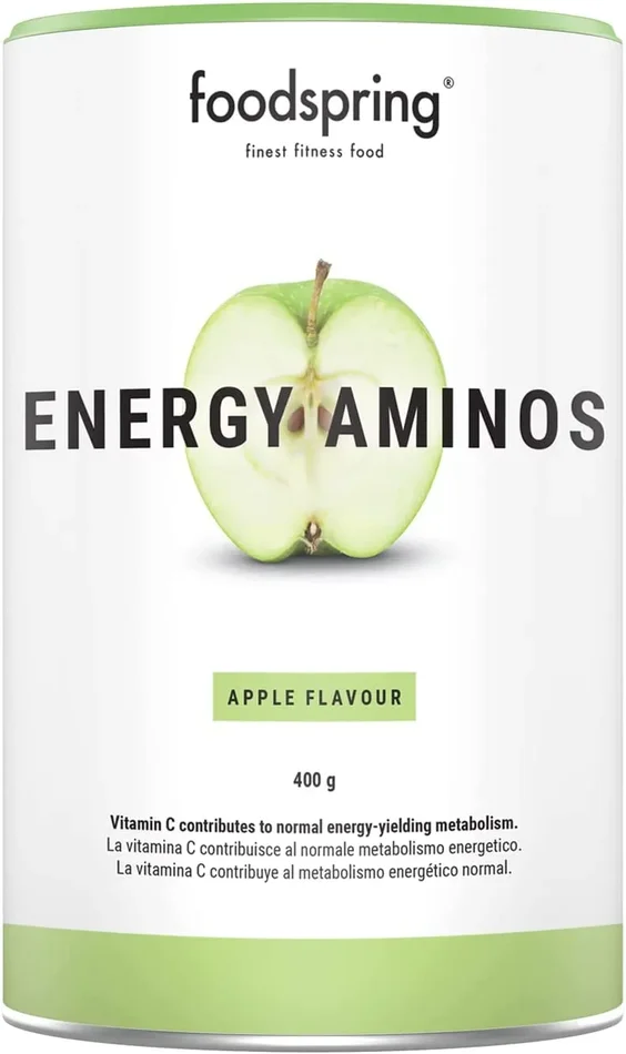 foodspring Pre Workout Amino, Gusto mela verde, Carica energetica senza aromi artificiali, Aminoacidi BCAA vegetali, 400g