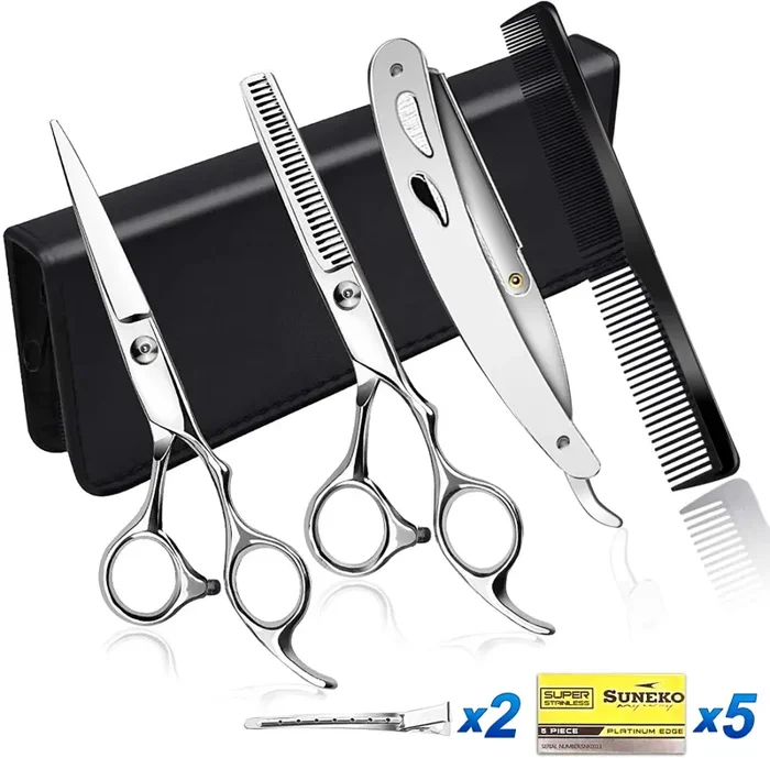 Forbici Parrucchiere Professionali Set di Forbici da Barbiere in Acciaio Inossidabile per Assottigliamento Set Forbici per Capelli con Rasoio Sfilzino Pettine Custodia
