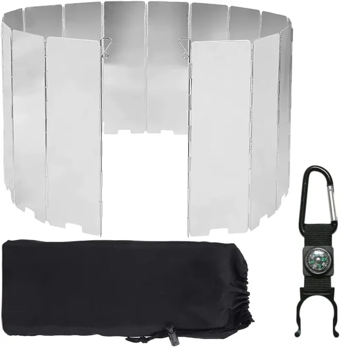 Foreverup Parabrezza Fornelli da Campeggio, 16 Piatti Protezione Anti-Vento Fornello Campeggio, Camp Parabrezza Pieghevole, per Fornelli Allaperto, Picnic, Campeggio – Con custodia e moschettone