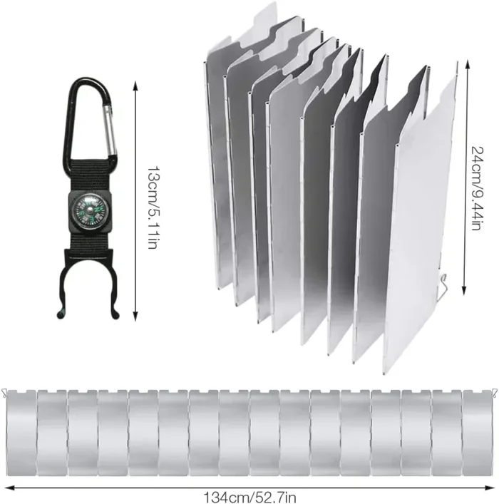 Foreverup Parabrezza Fornelli da Campeggio, 16 Piatti Protezione Anti-Vento Fornello Campeggio, Camp Parabrezza Pieghevole, per Fornelli Allaperto, Picnic, Campeggio – Con custodia e moschettone - immagine 2