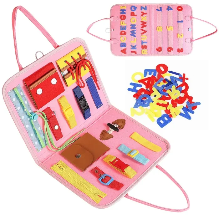 FORMIZON Giocattoli Educativio, Busy Board per Bambini, Giocattoli Montessori, Board attività per Bambini per L’Apprendimento delle Abilità di Vita, Sensoriali Giochi per Bambini 1-4 Anni (Pink)