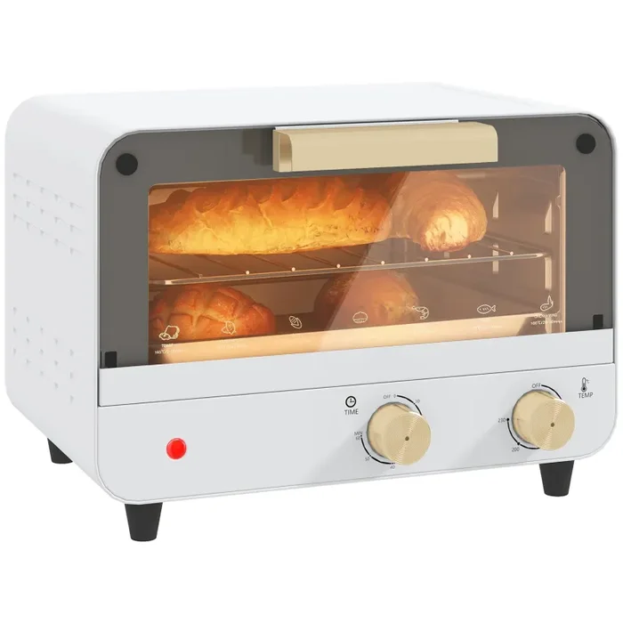 Forno Elettrico 12L Timer e Temperatura Regolabile 31,5×27,7×22,7 cm Bianco e Oro