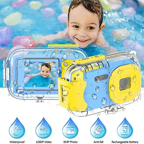 Fotocamera per Bambini Macchina Fotografica Subacquea Blu