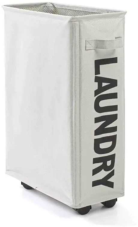 Foucome, cesto portabiancheria sottile con ruote, per vestiti sporchi, organizer per camera da letto, bagno, angolo: 38,1 x 17,8 x 22 cm, Grigio chiaro, 39×18.5x58CM/15.3×7.2×22.8 inch