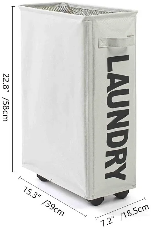 Foucome, cesto portabiancheria sottile con ruote, per vestiti sporchi, organizer per camera da letto, bagno, angolo: 38,1 x 17,8 x 22 cm, Grigio chiaro, 39×18.5x58CM/15.3×7.2×22.8 inch - immagine 2