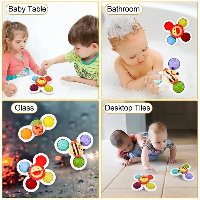 Fousenuk 3 Pezzi Spinner Bambini, Gioco Giochi Seggiolone Ventosa, Ventosa Spinner Giocattoli, Giocattolo per Ventosa, Ventose Girevoli Giocattoli per Bambini,Giocattoli Sensoriali per Bambini - immagine 2