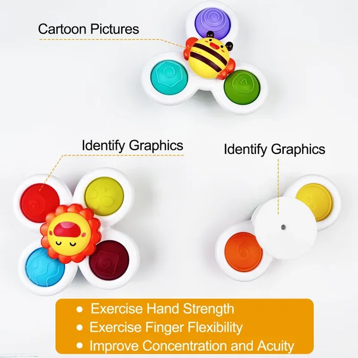 Fousenuk 3 Pezzi Spinner Bambini, Gioco Giochi Seggiolone Ventosa, Ventosa Spinner Giocattoli, Giocattolo per Ventosa, Ventose Girevoli Giocattoli per Bambini,Giocattoli Sensoriali per Bambini - immagine 3