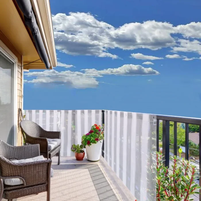 Frangivista Copertura Tenda Balcone 0,75×6 M a Righe Bianche e Grigie Coprente In saldo - immagine 2