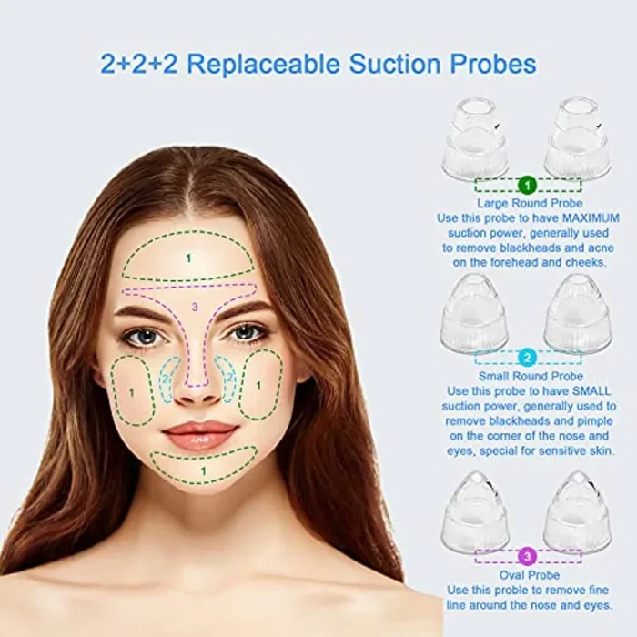 FREEBREATH Aspiratore Punti Neri, 2021 Più Nuovo Punti Neri Strumenti, Punti Neri Aspirazione Professionale, Punti Neri Rimozione Pulizia di Viso USB Riccaricabile con 6 Sonde Sostituibili - immagine 3