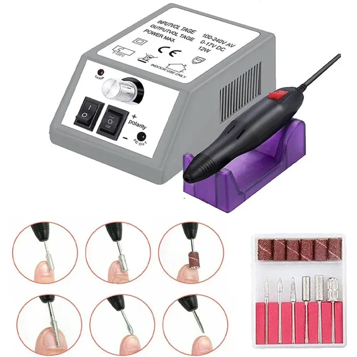 Fresa Elettrica per Unghie Lima Silenziosa Manicure Pedicure 6 Punte Accessori - immagine 2