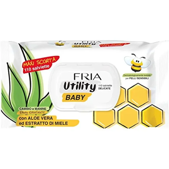 Fria Utility Bambino Salviette Con Coperchio -pezzi, Bianco, Aloe Vera, 110 Unità Online