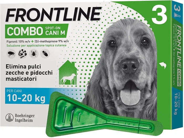 Frontline | Combo Spot On Cani | Protezione da pulci, zecche, uova e larve di pulci | 3 Pipette | Cane M (10 – 20 Kg)