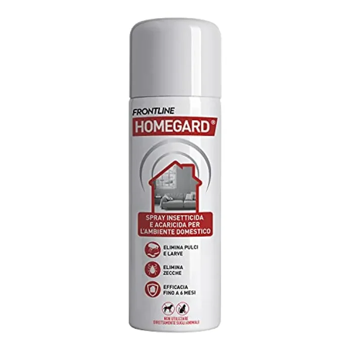 Frontline Homegard Spray Insetticida, Antipulci per Ambienti ad Azione Rapida, Protegge Mobili e Tessili di Casa, Elimina Pulci, Zecche, Uova e Larve fino a 6 mesi, Formato 250 ml