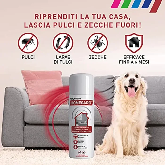 Frontline Homegard Spray Insetticida, Antipulci per Ambienti ad Azione Rapida, Protegge Mobili e Tessili di Casa, Elimina Pulci, Zecche, Uova e Larve fino a 6 mesi, Formato 250 ml - immagine 3
