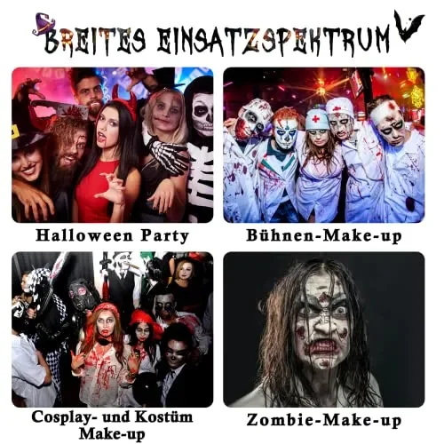 FURTIME Halloween Sangue Finto, 60ml Sangue Artificiale Fresco, 60ml Sangue Finto Rosso Scuro, Denti da Zombi, 30 Tatuaggi Temporanei per Cicatrici, Trucco per Cicatrici da Vampiro di Halloween - immagine 2