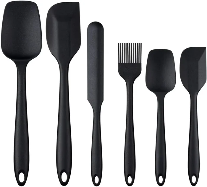 G.a HOMEFAVOR Spatole in Silicone, Set 6 PCS Spatola da Cucina Utensili, Resistente al Calore Antiaderenti Utensili da Cucina in Silicone, Compreso Cucchiaio in Silicone, Pennelli da Cucina ECC, Nero