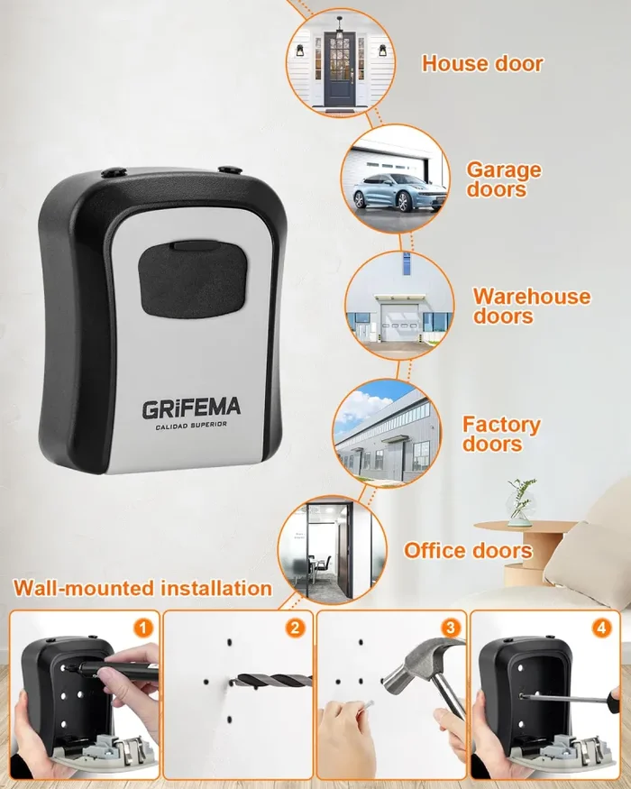GA1003-2 Cassetta di sicurezza per chiavi, scatola di serratura, armadietti con gancio, per casa, ufficio, grigio - immagine 3