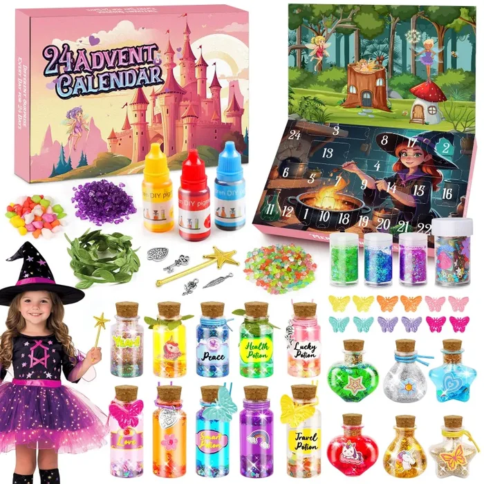 Gaeymy Calendario Dell’avvento 2024, 24 Kit Pozioni Magiche Bambina, Gioco Creativo Magia Bambini Fai da Te, Kit Lavoretti Creativi per Kinder, Regalo Natale Giochi Bimbe Ragazza 5 6 7 8 9 10 Anni