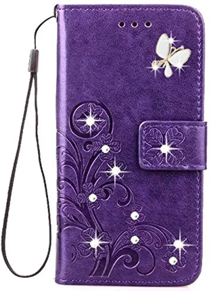 Galaxy J6 Case,J6 Case 2018,Book Style Fashion Bling Diamond PU Leather Stand Flip Case Cover con porta carte di credito Custodia a portafoglio per Samsung Galaxy J6 2018 Custodia con supporto. Viola