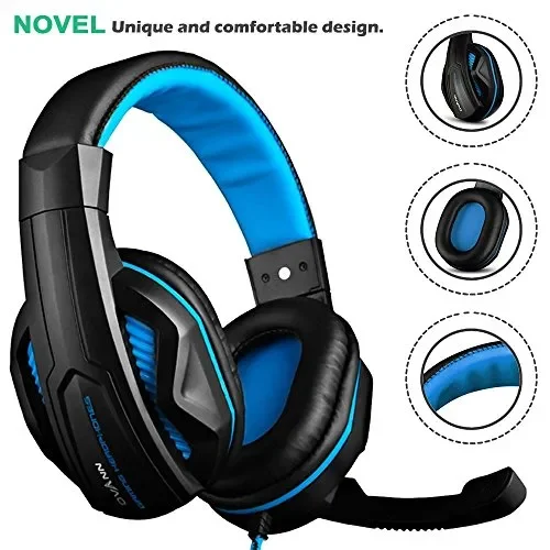 Gaming Headset,DLAND 3.5mm hanno fissato PC stereo di gioco fascia Nero e blu - immagine 2