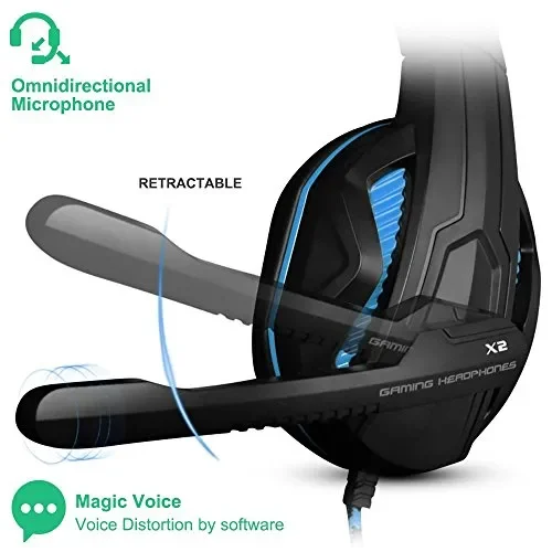 Gaming Headset,DLAND 3.5mm hanno fissato PC stereo di gioco fascia Nero e blu - immagine 3