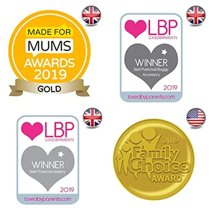 Ganci per Passeggino, Baby Uma – Appendi la spesa & le borse in tutta sicurezza sulla tua Carrozzina o sul Passeggino. Taglia universale, Nero, pacco da 2 - immagine 2