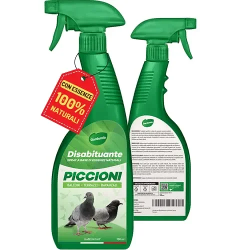 Gardemia Repellente Vegetale per Piccioni 750ml Spray Disabituante Barriera Olfattiva per Allontanare Scacciare Piccioni dal Balcone, Vespe e Calabroni Dissuasore senza Veleno Ultrasuoni Spuntoni Rete