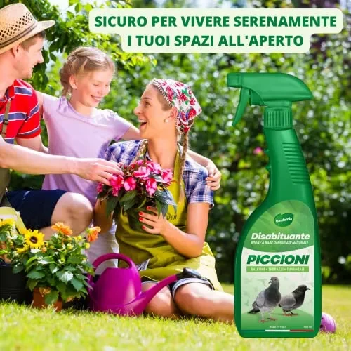 Gardemia Repellente Vegetale per Piccioni 750ml Spray Disabituante Barriera Olfattiva per Allontanare Scacciare Piccioni dal Balcone, Vespe e Calabroni Dissuasore senza Veleno Ultrasuoni Spuntoni Rete - immagine 2