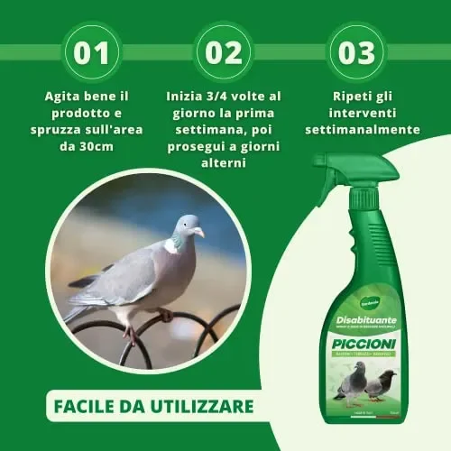 Gardemia Repellente Vegetale per Piccioni 750ml Spray Disabituante Barriera Olfattiva per Allontanare Scacciare Piccioni dal Balcone, Vespe e Calabroni Dissuasore senza Veleno Ultrasuoni Spuntoni Rete - immagine 3