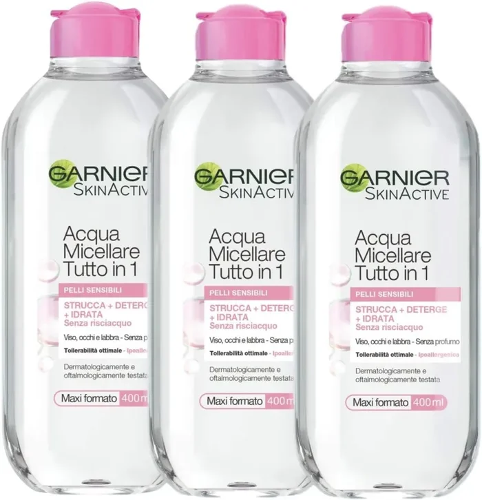 Garnier Acqua Micellare Tutto in 1 SkinActive, Con Vitamina C, Per Pelli Spente e Non Uniformi, Senza Risciacquo, 3 x 400 ml