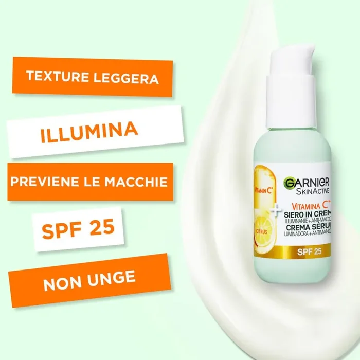 Garnier Siero in Crema Vitamina C SkinActive, 2 in 1 Siero Vitamina C e Crema Idratante SPF25, Anti-Macchie e Illuminante, Non unge, Adatto a Tutti i Tipi di Pelle, 50 ml - immagine 2
