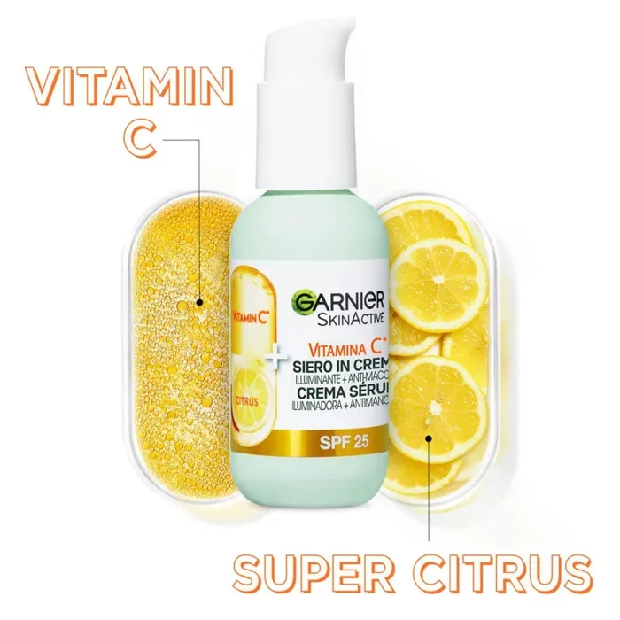Garnier Siero in Crema Vitamina C SkinActive, 2 in 1 Siero Vitamina C e Crema Idratante SPF25, Anti-Macchie e Illuminante, Non unge, Adatto a Tutti i Tipi di Pelle, 50 ml - immagine 3