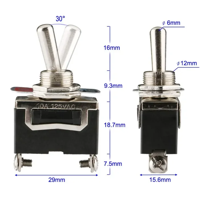 Gebildet 6 pezzi Interruttore a Levetta SPST, AC125V 10A / AC250V 125v/250v - immagine 2