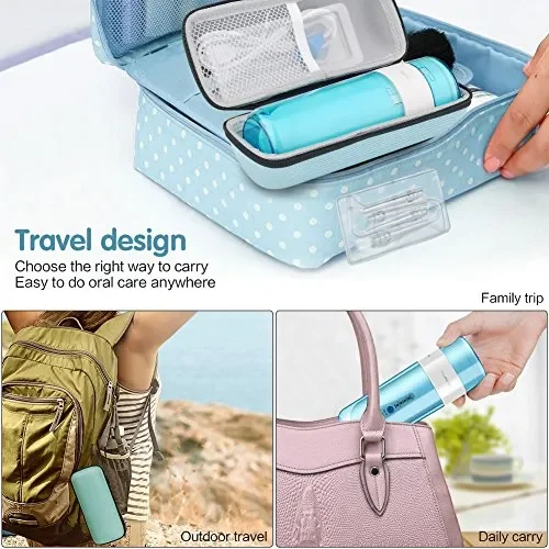GEEDIAR Idropulsore Orale Irrigatore Dentale Elettrico, Senza Fili, Portatile, USB Ricaricabile blu/bianco - immagine 3