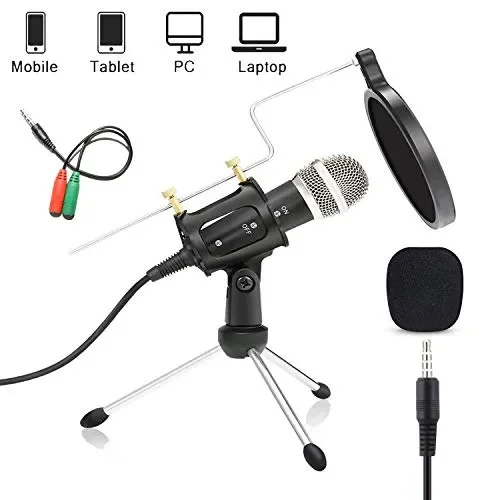 GeekerChip Microfono per PC,Microfono 3.5mm con Filtro,Treppiede,Compatibile…